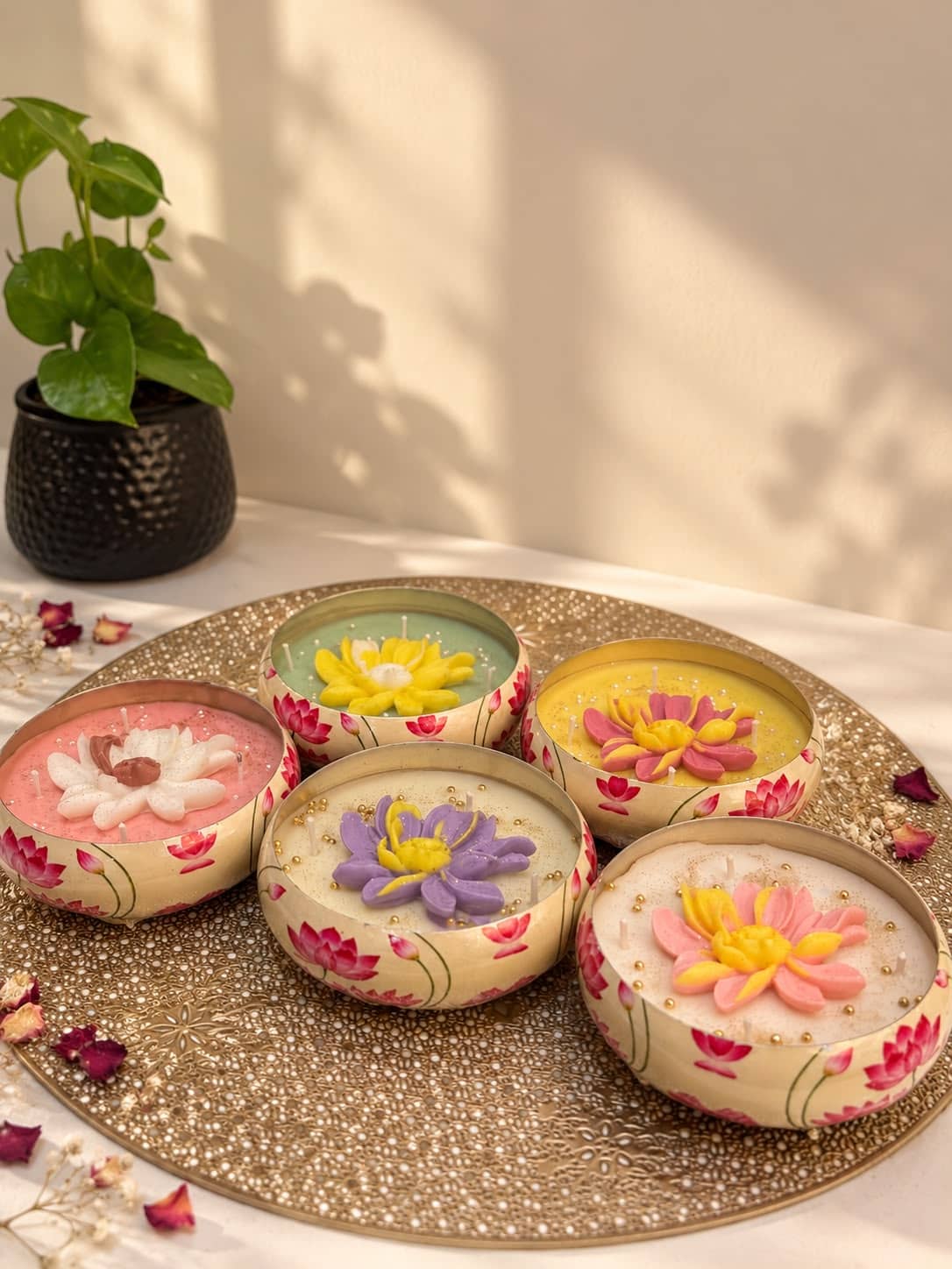 Painted Lotus Bowl Candle