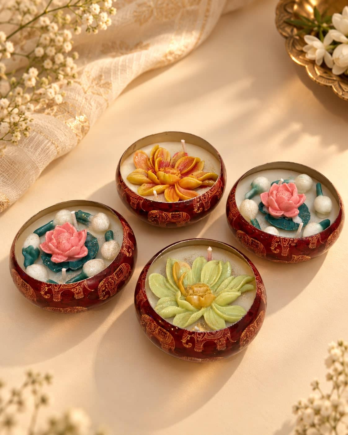 Red Lotus Bowl Candle